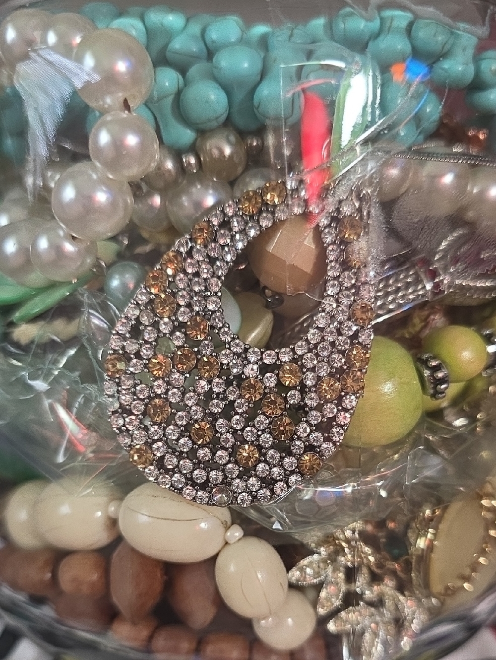 Crystal Teardrop Pendant Necklace - Gold and Clear Rhinestones